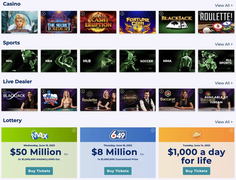 Play Alberta Casino game selection interface